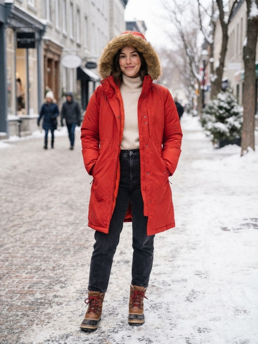 Universal Thread Red Hooded Puffer Coat with Faux-Fur Trim